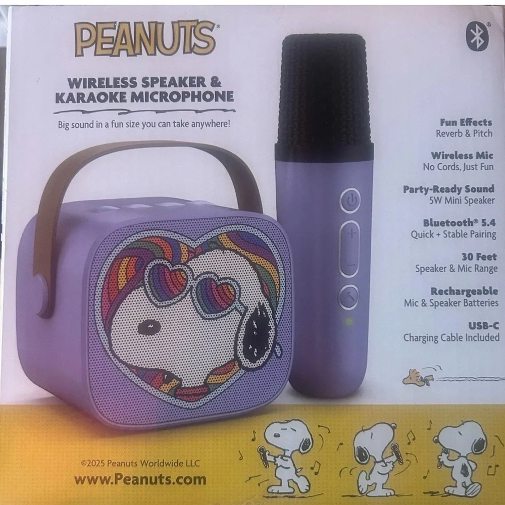 🔥🐶Peanuts Purple Wireless Speaker & Karaoke Microphone🔥🐶